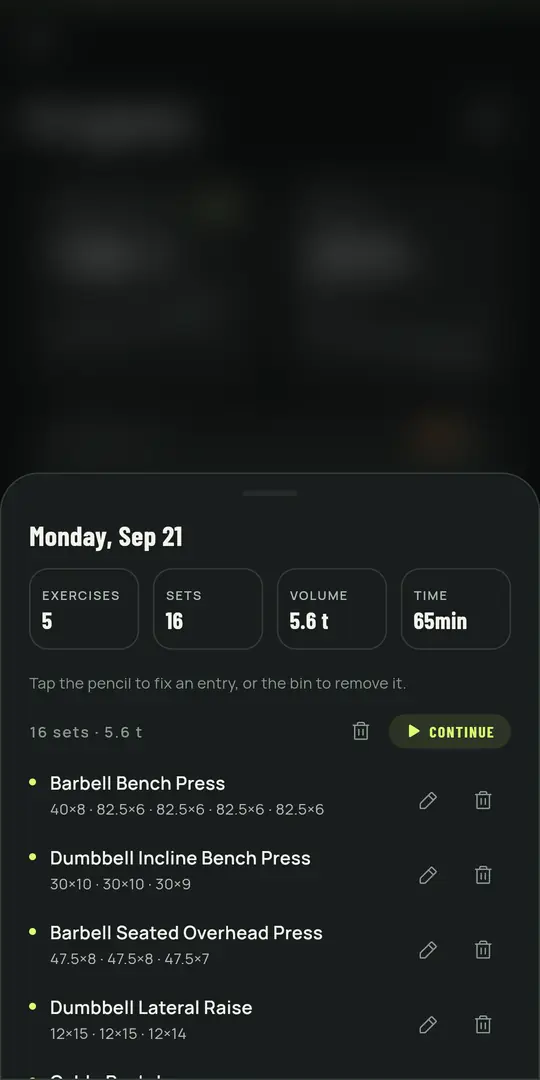 شاشة Gym+: السجل