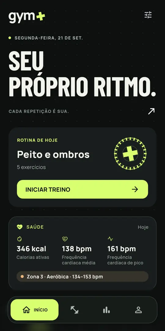 Tela do Gym+: Início