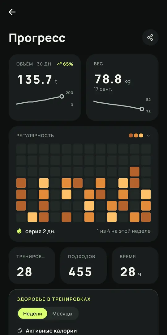 Экран Gym+: Статистика